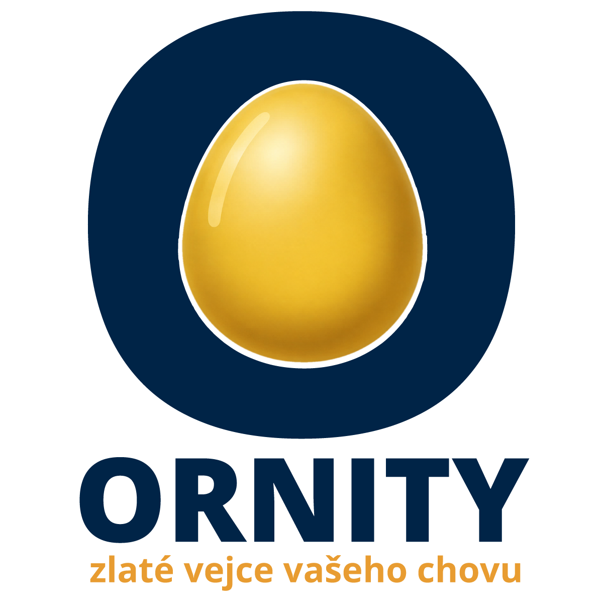 Zlaté vejce uprostřed modrého kruhu s logem ORNITY a textem „zlaté vejce vašeno chovu“.
